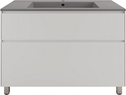 Style Line Тумба с кварцевой раковиной серый шелк Лима 100 Plus эмаль белая матовая – фотография-1